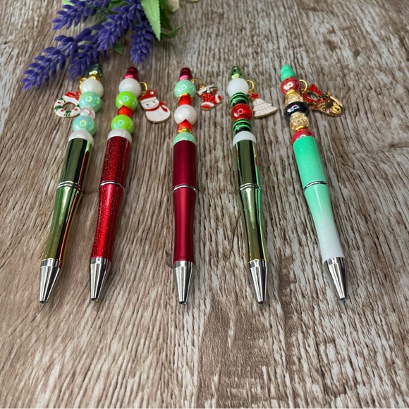 Handcrafted Deer Snowman Pens Beaded Unique Artisan Gifts Office Accessories - Picture 2 of 7